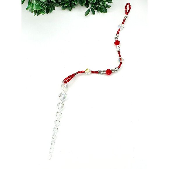 Beaded Suncatcher Ornament With Icicle Pendant and Crystal Beads - Picture 3 of 4